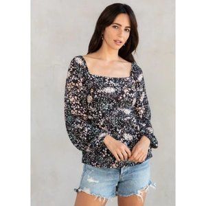 Love Stitch Ashbury Peplum Top Women S Black Floral Bohemian Chic Summer Trendy